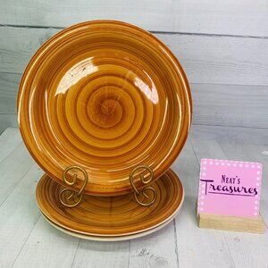 Tabletops SWIRL SPIRALE Brown Hand Painted Stoneware Round Dinner Plates Set 3